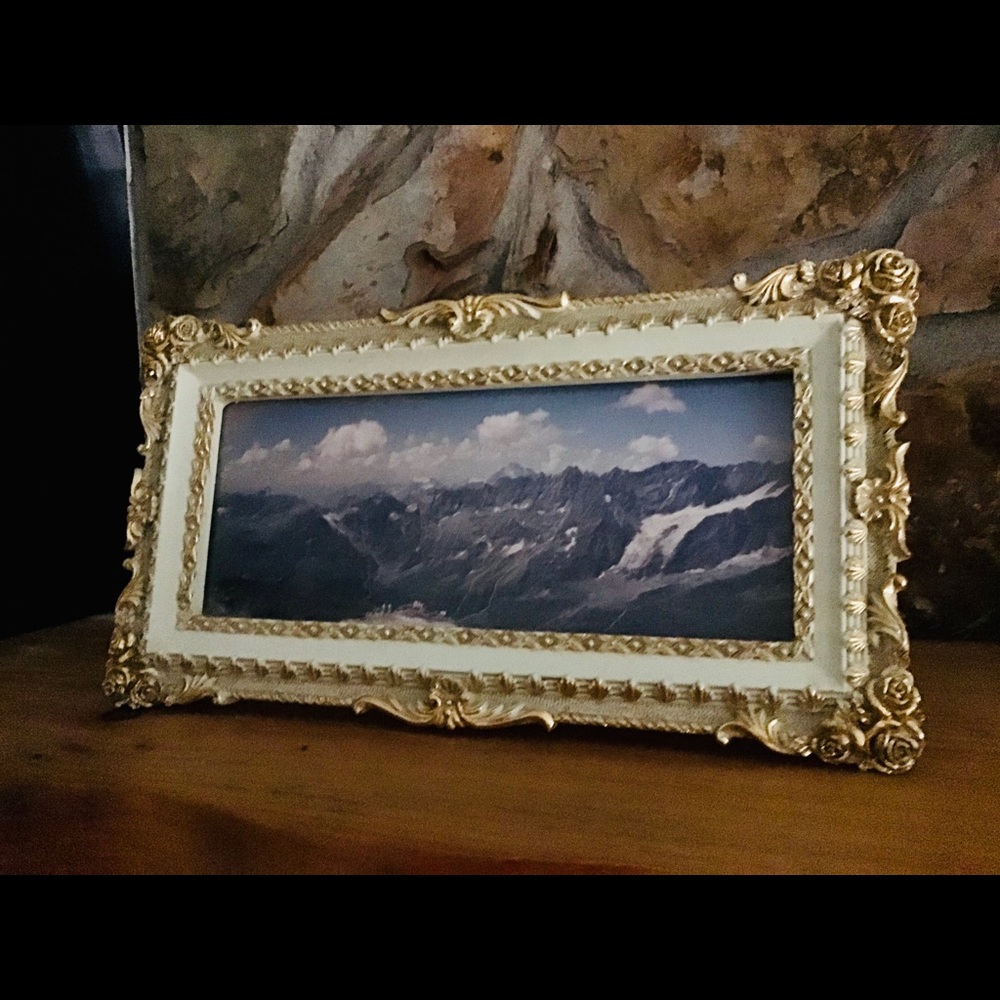 Panoramic frame with gold trim & Swiss Alps photo